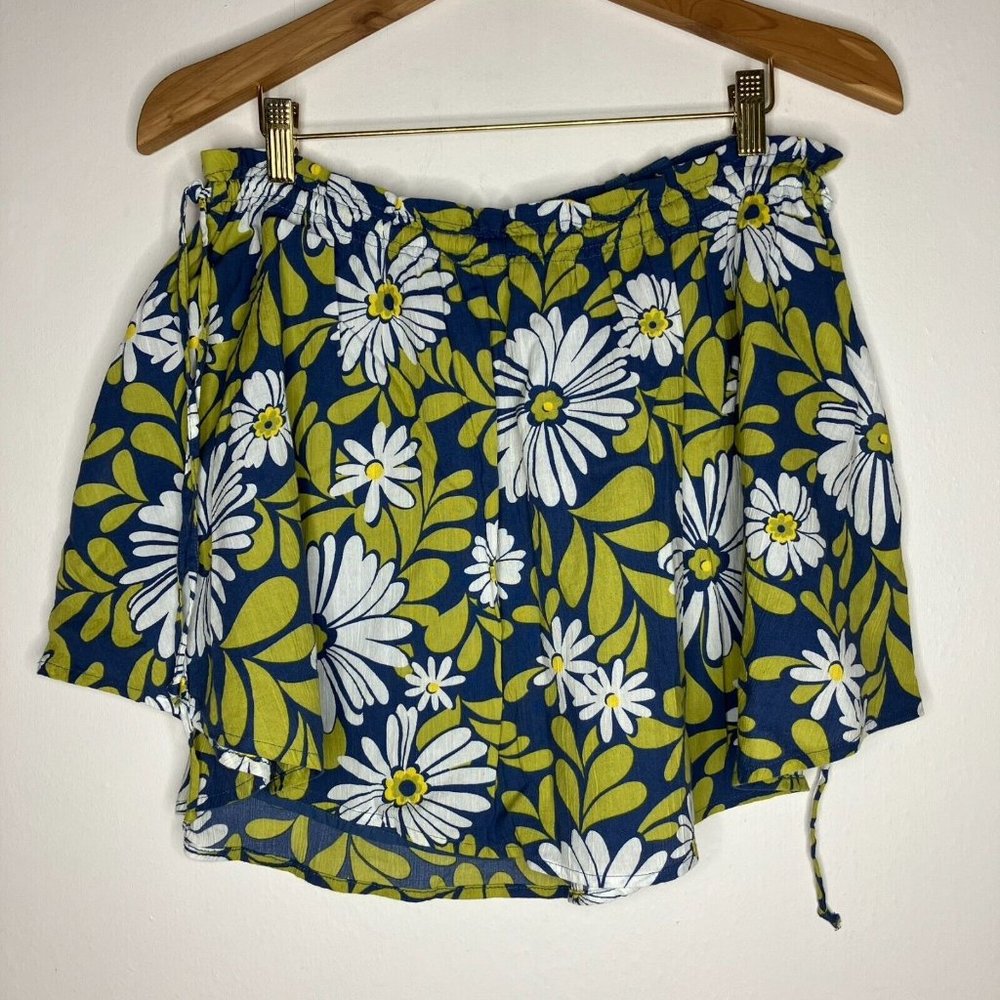 Aerie Side Tie Blue Green Floral Mini Skirt Women's Size Large
